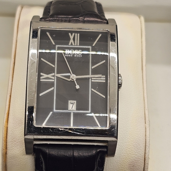 Hugo Boss Silver and Black Rectangular Watch